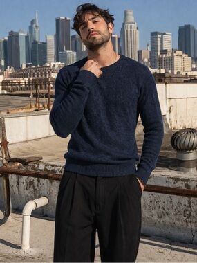 Barneys New York Baby Alpaca Sweater Navy Textured Knit Made in Peru S